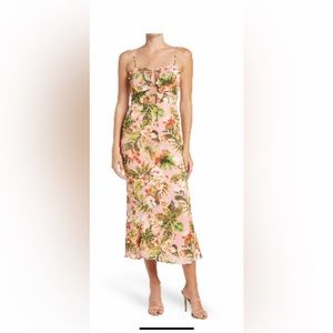 NSR Tropical flower print cutout midi dress